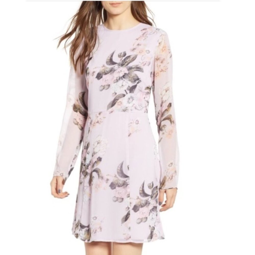 Leith Long Sleeve Floral Chiffon Dress Lavender Frost Size Medium